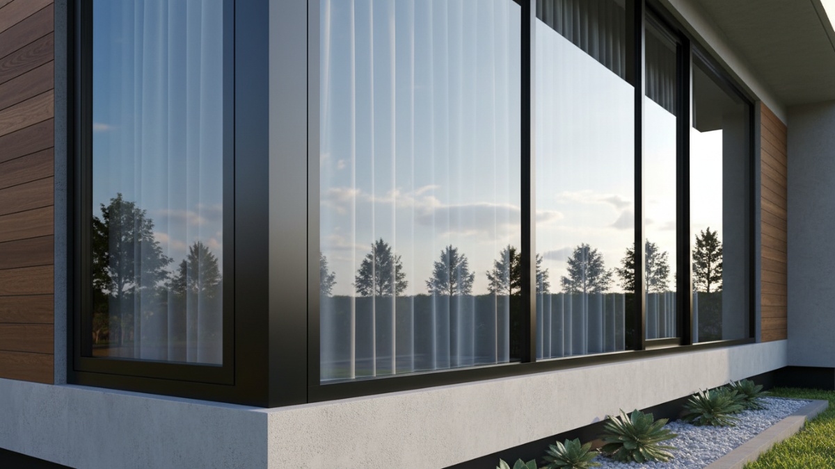 Detail profil aluminium ramping pada jendela rumah.