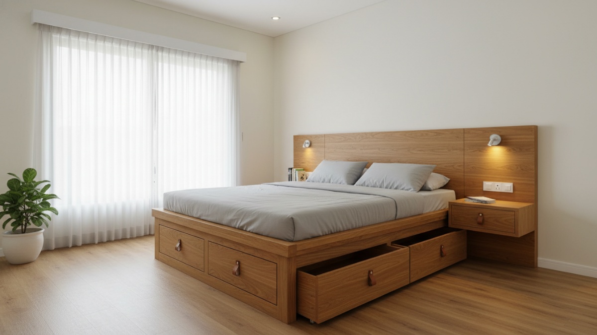 Ranjang dengan storage terintegrasi dan headboard