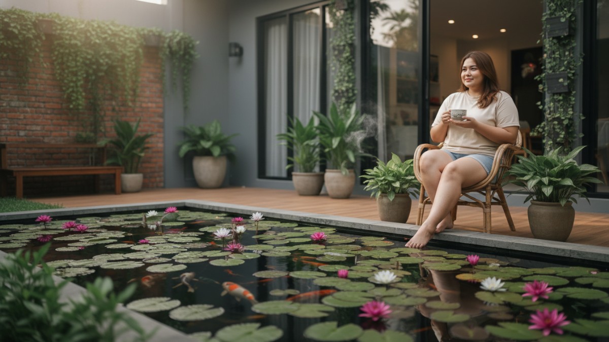 Tanaman air membantu menjaga kejernihan dan kualitas air kolam.