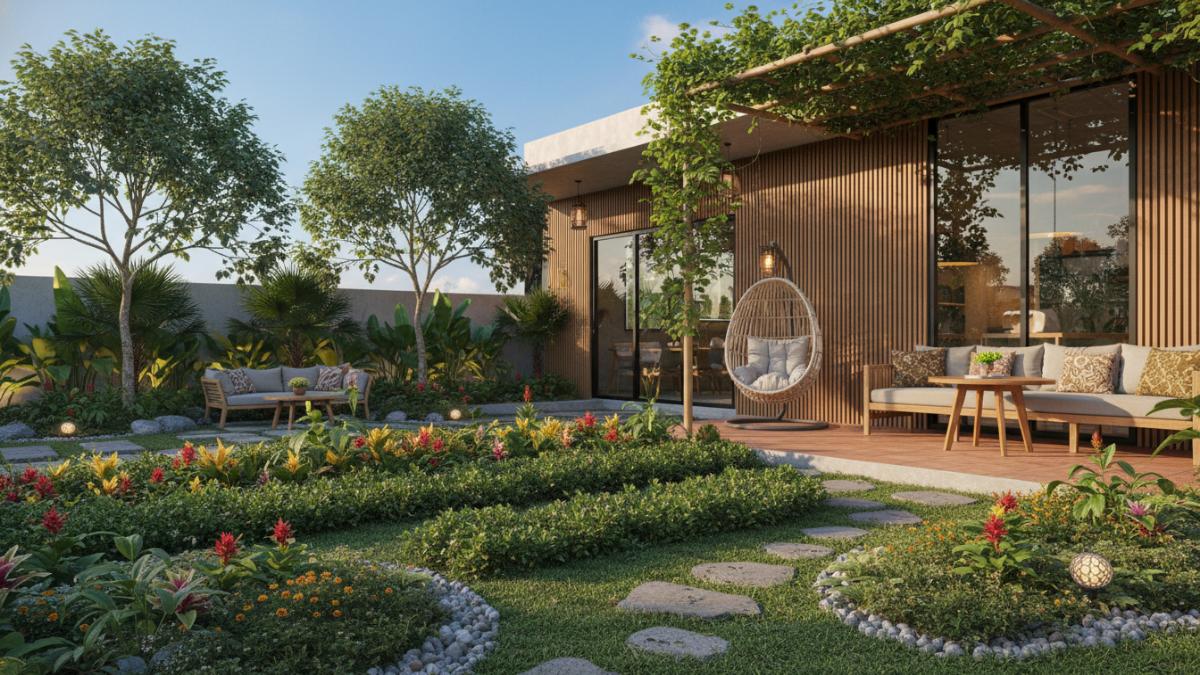 Kombinasi tanaman dan paving di landscape rumah