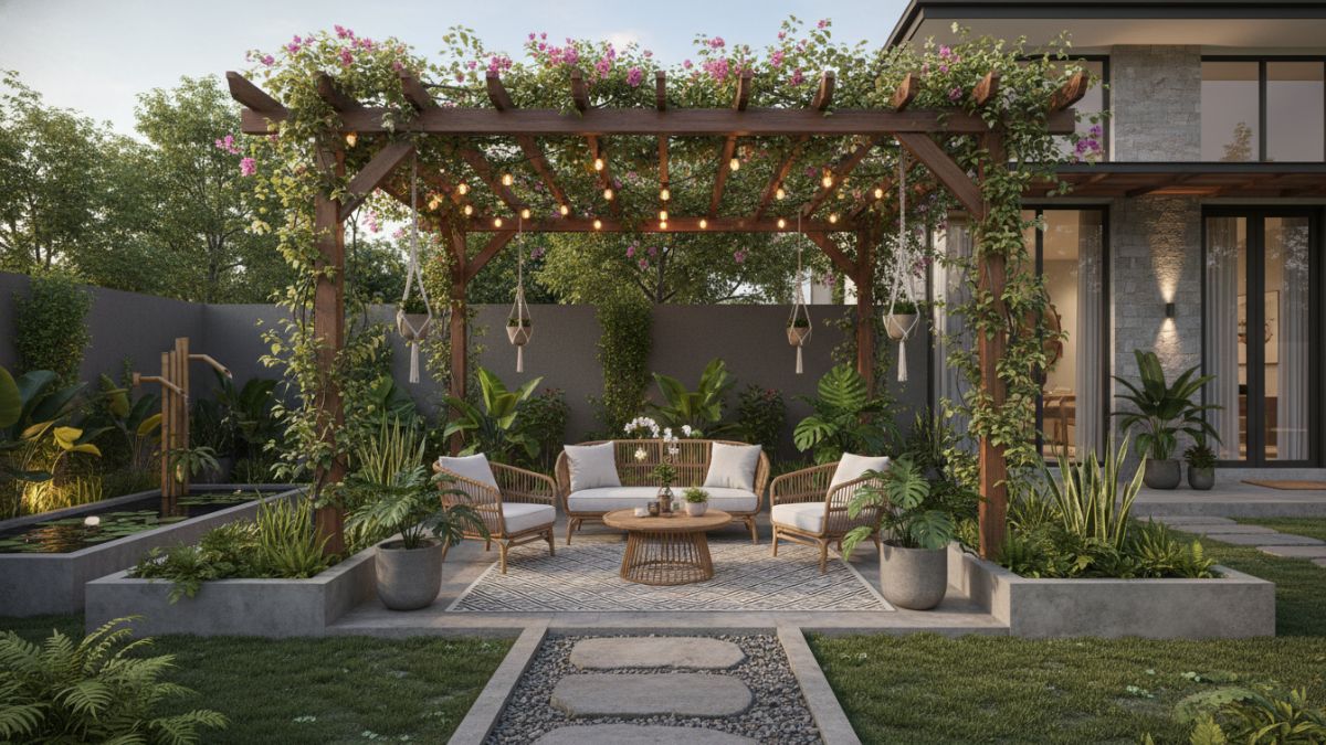 Area duduk outdoor dengan furnitur tahan cuaca