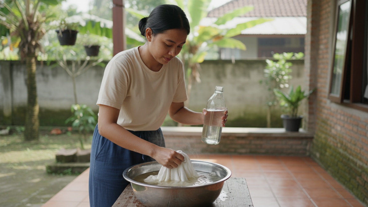 merendam kain lap menggunakan cuka