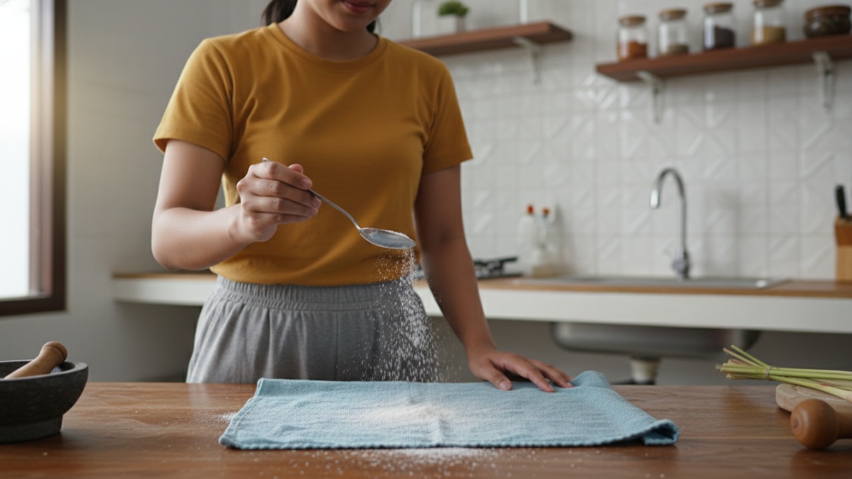 memberi baking soda pada kain lap
