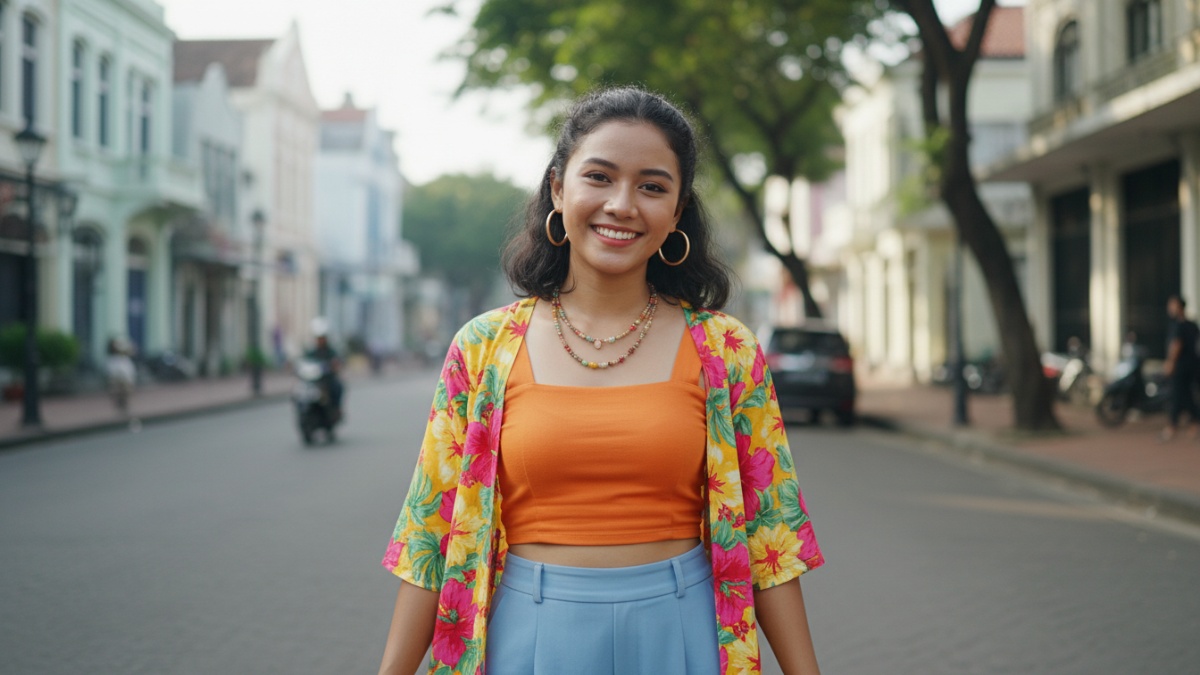 padu padan warna outfit cerah yang mendukung tampilan wajah segar.