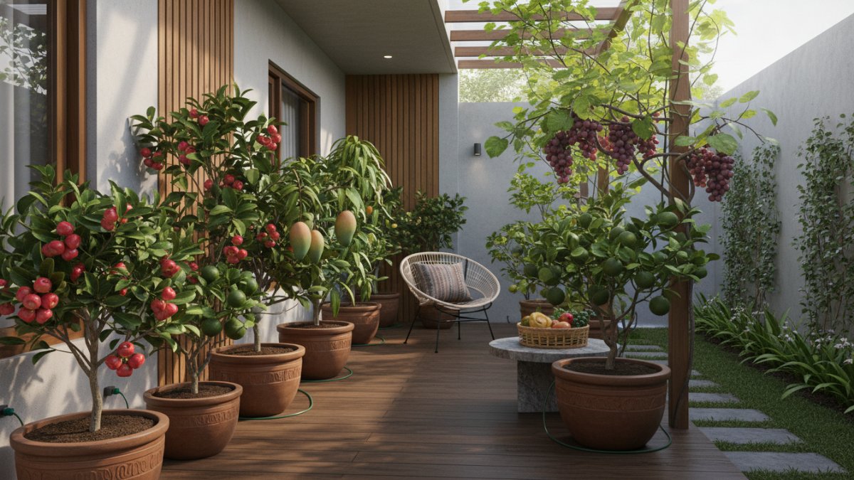 Contoh susunan pot buah di teras sempit hunian modern