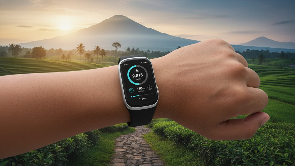 Smartband Galaxy Fit3 menampilkan data aktivitas harian sebagai simbol gaya hidup sehat