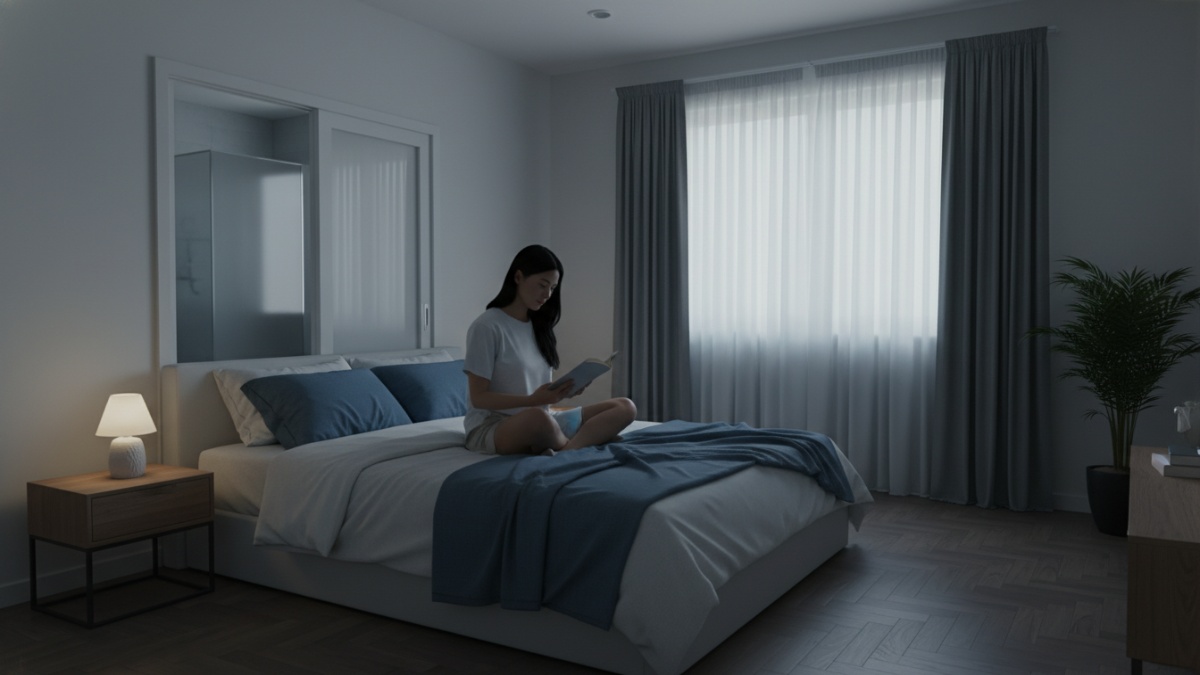 Kamar tidur yang sejuk dan minim cahaya.
