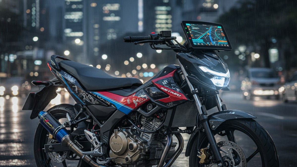 Tampilan mesin dan panel teknologi Suzuki Satria Pro 2026 yang diperbarui.
