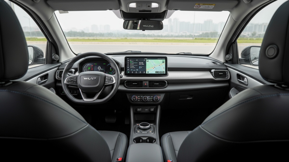 Interior kabin dengan fitur keselamatan dan konektivitas modern.