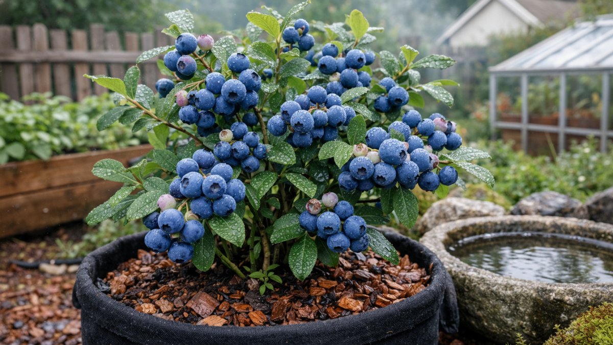 Blueberry di kebun mini rumah bersuhu dingin.
