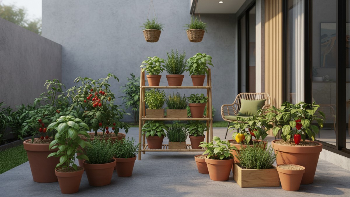 Kebun sayur ala Italia di pot berisi basil dan tomat di balkon sempit, solusi hijau dapur rumah Cess