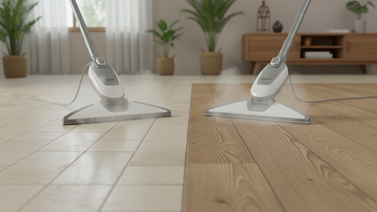 Contoh lantai keramik dan vinil yang aman untuk steam mop.