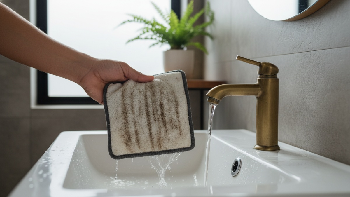 Pad microfiber steam mop yang dilepas untuk dibersihkan.