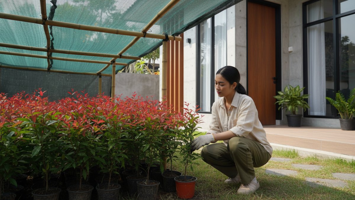 Bibit pucuk merah di area teduh saat fase awal.