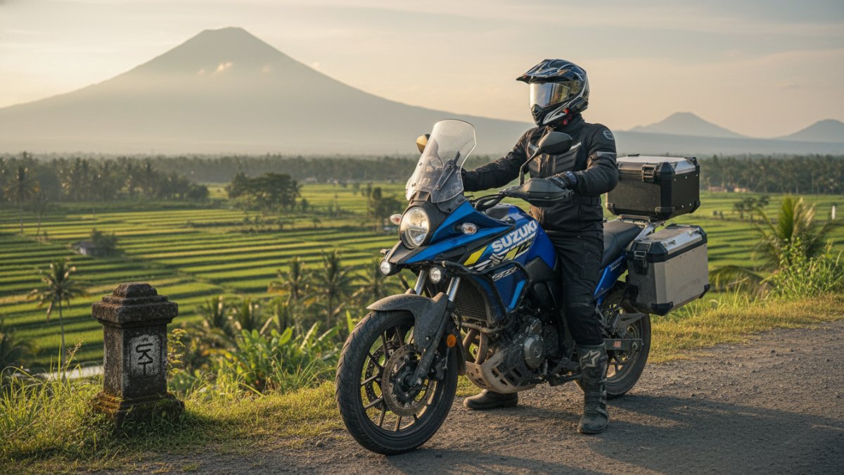 Suzuki V-Strom 250 SX siap menjelajah perjalanan jauh dengan posisi berkendara tegak dan fitur adventure modern.