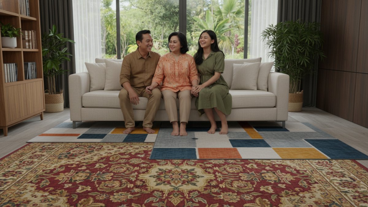 Motif karpet floral vintage dan abstrak modern memberi identitas dan karakter ruangan