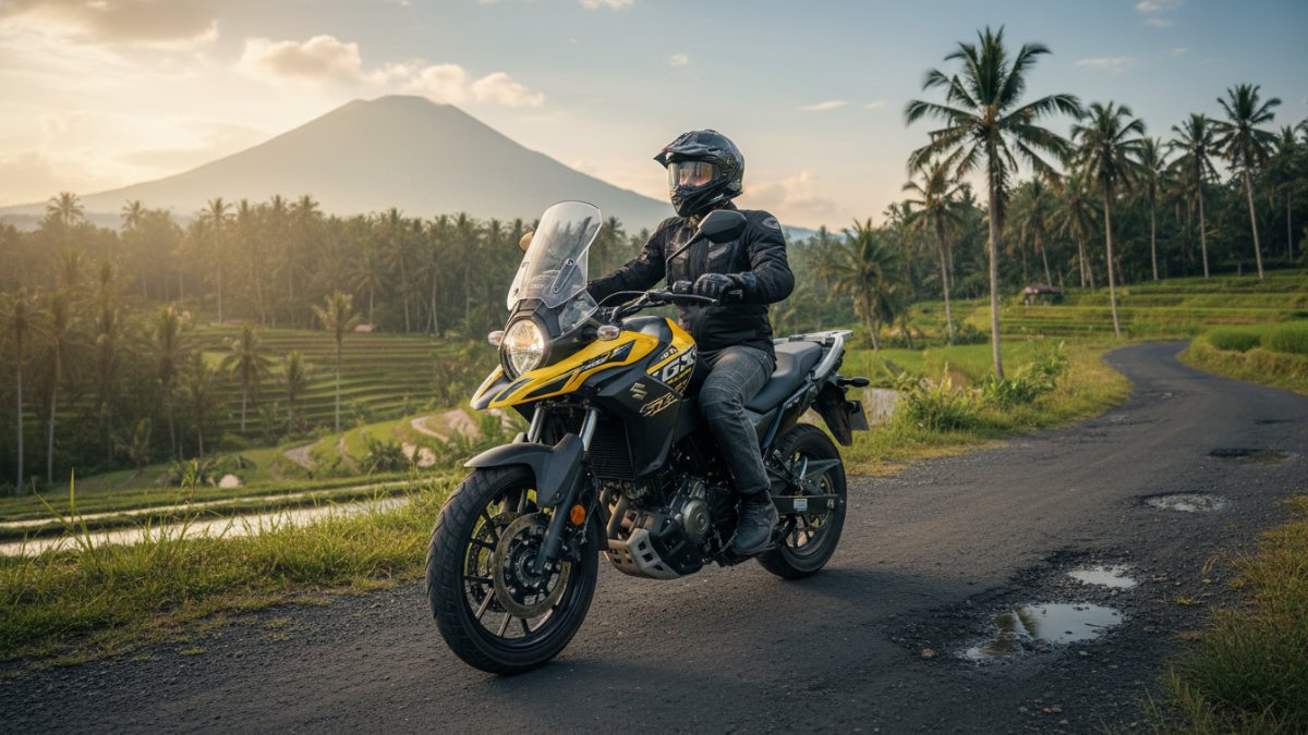 Posisi duduk ergonomis motor adventure mendukung kenyamanan berkendara jarak jauh.