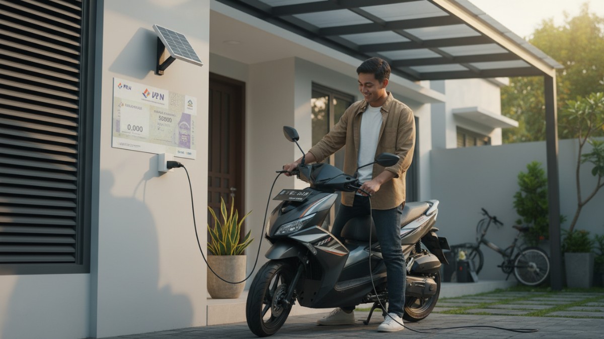Proses pengisian daya motor listrik yang praktis dan hemat biaya.