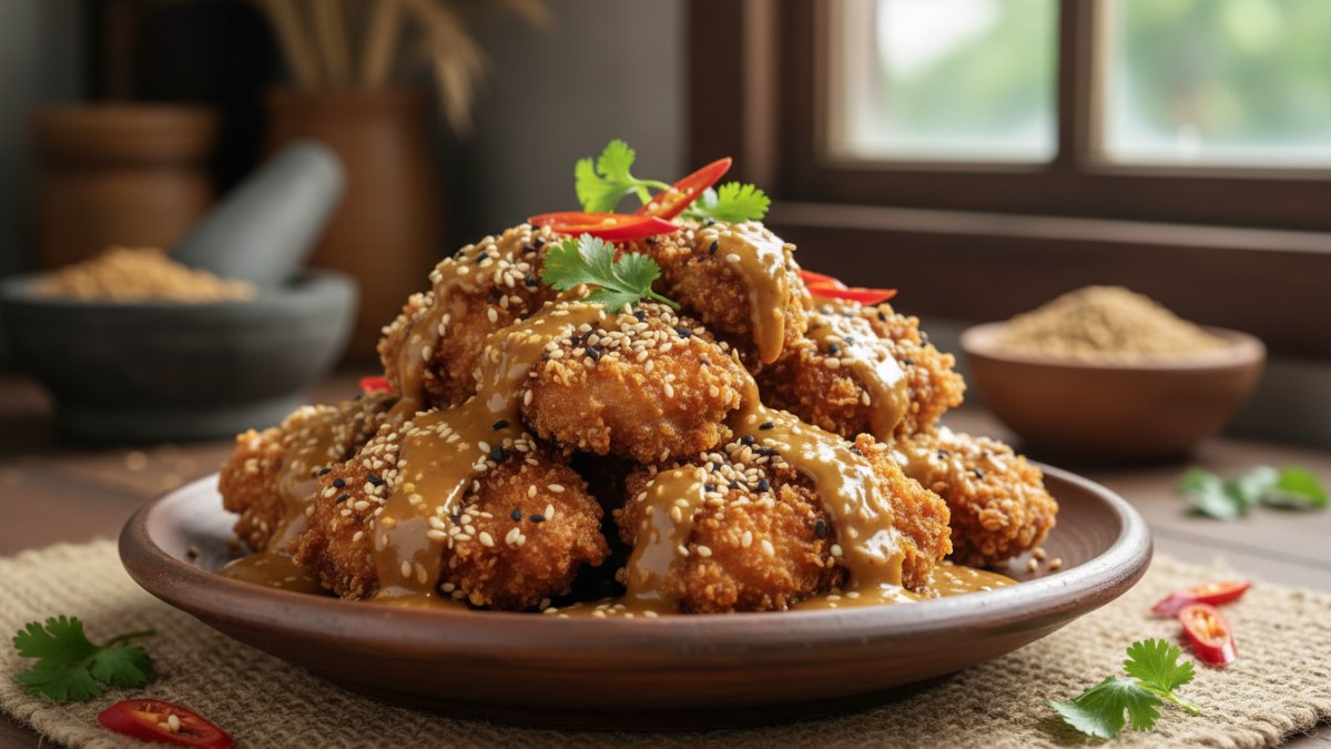 Ayam sesame chicken renyah dengan saus wijen kental siap disantap, hidangan rumahan yang menggugah selera bubuhan Cess!