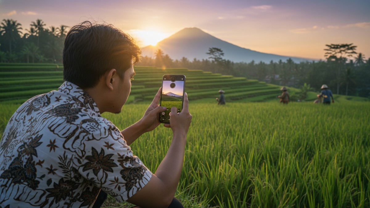 Aktivitas memotret dengan ponsel flagship 2026 menampilkan kualitas visual tajam dan warna natural.