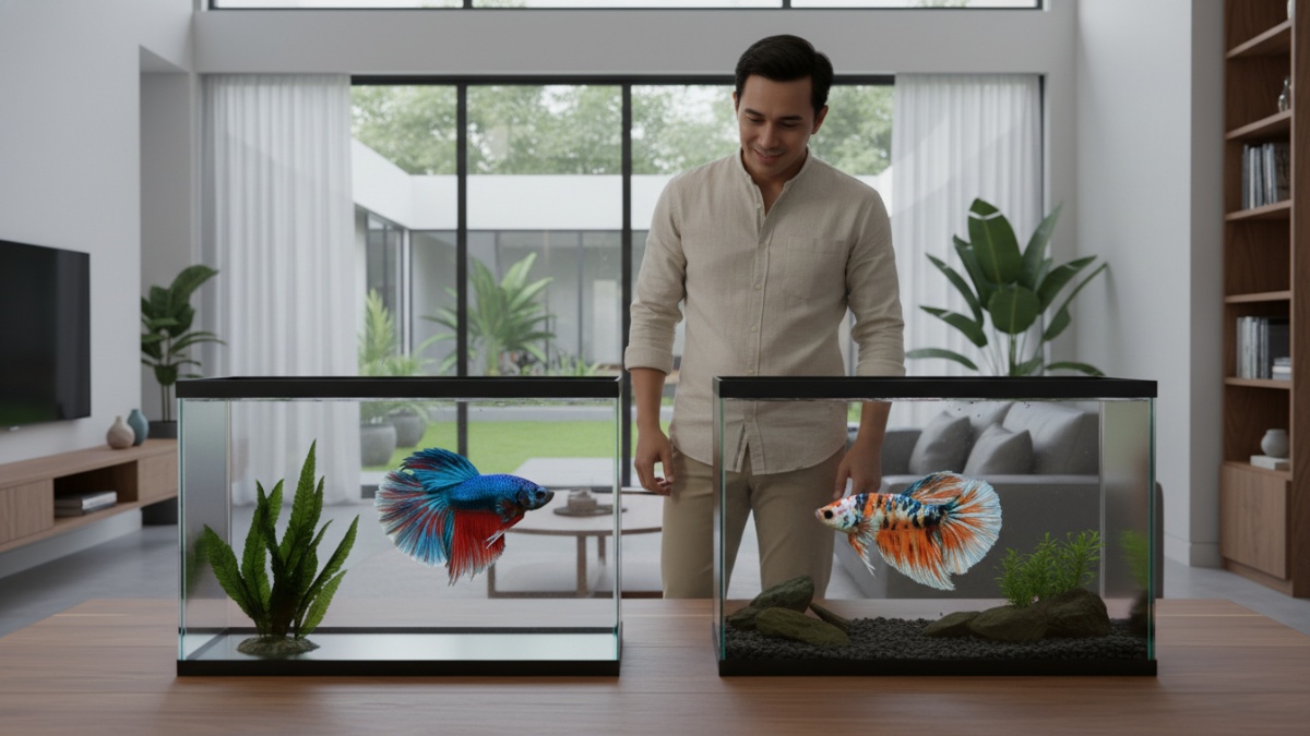 Varian Halfmoon dan Koi Betta dengan pola warna kontras menarik perhatian kolektor.