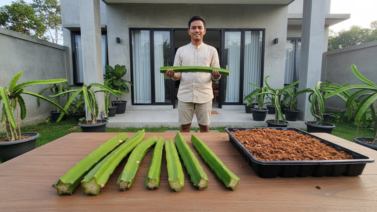 Batang potong buah naga sehat sebelum ditanam di media tanam.