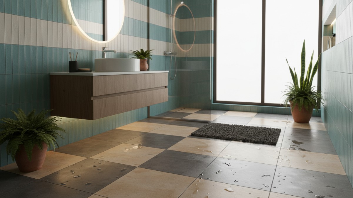 Keramik kamar mandi anti-slip dengan desain modern yang aman dan estetik untuk hunian nyaman