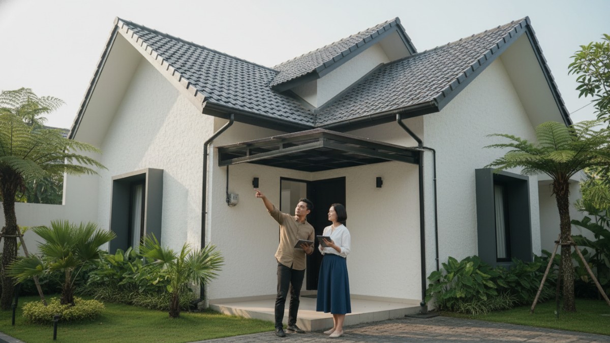Skema kemiringan atap dan sistem talang air yang presisi.