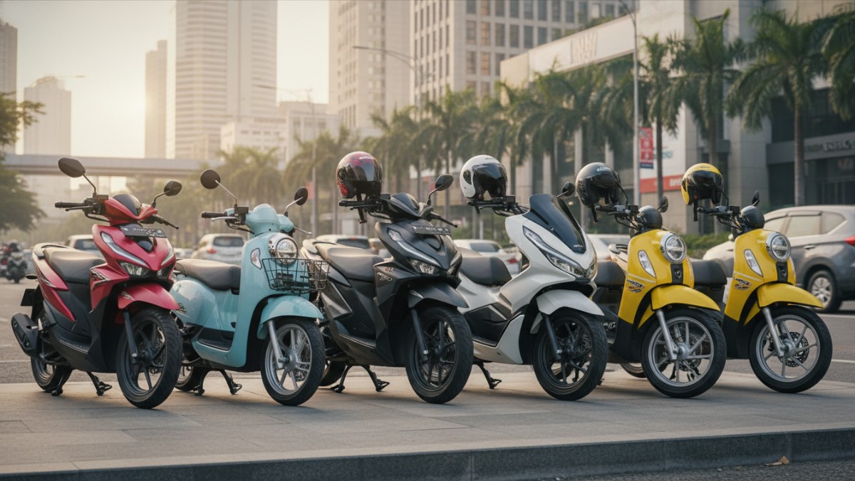 Deretan motor Honda populer seperti BeAT, Scoopy, dan Vario untuk kebutuhan harian.