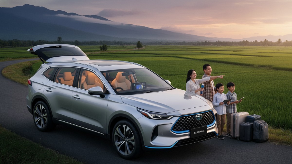 SUV elektrifikasi keluarga modern dengan kabin luas siap perjalanan jauh yang efisien.