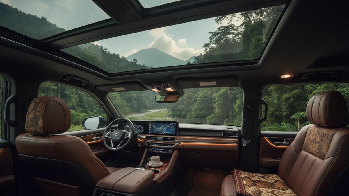 Interior luas dengan panoramic sunroof yang meningkatkan kenyamanan perjalanan.