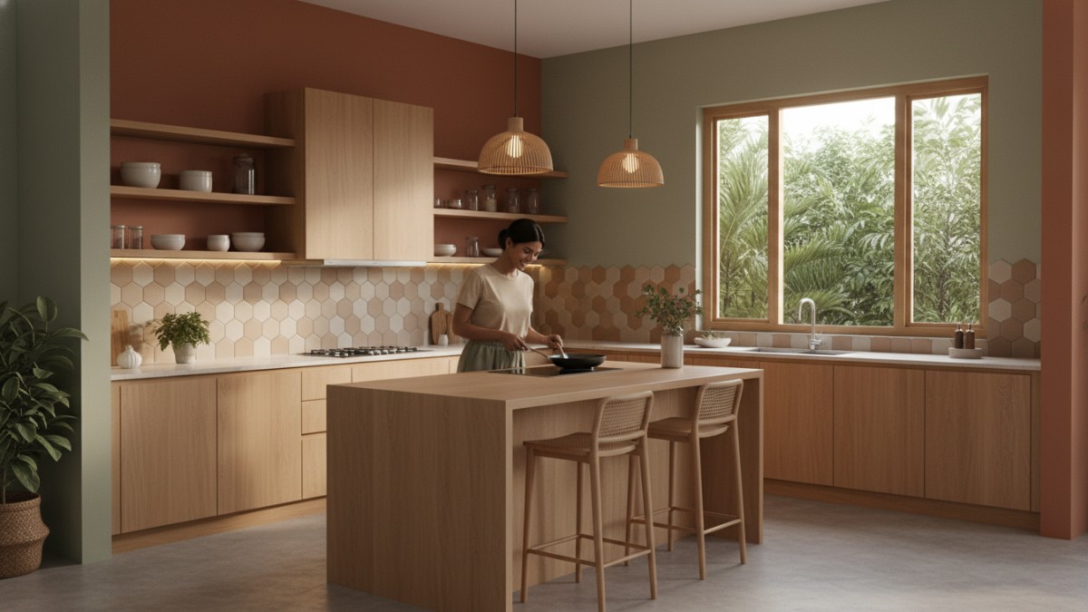 Warna cat dapur earthy tone 2026 yang membuat ruang memasak terasa hangat dan modern.