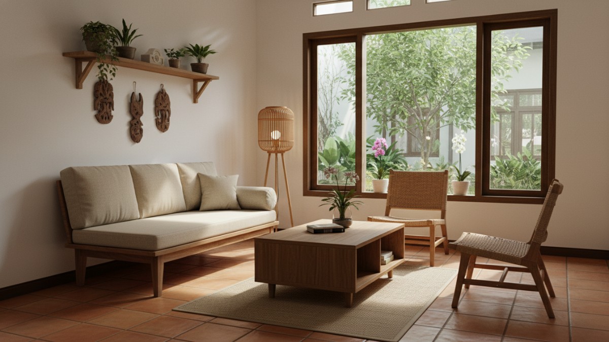 Furnitur sederhana sesuai skala ruangan kecil.