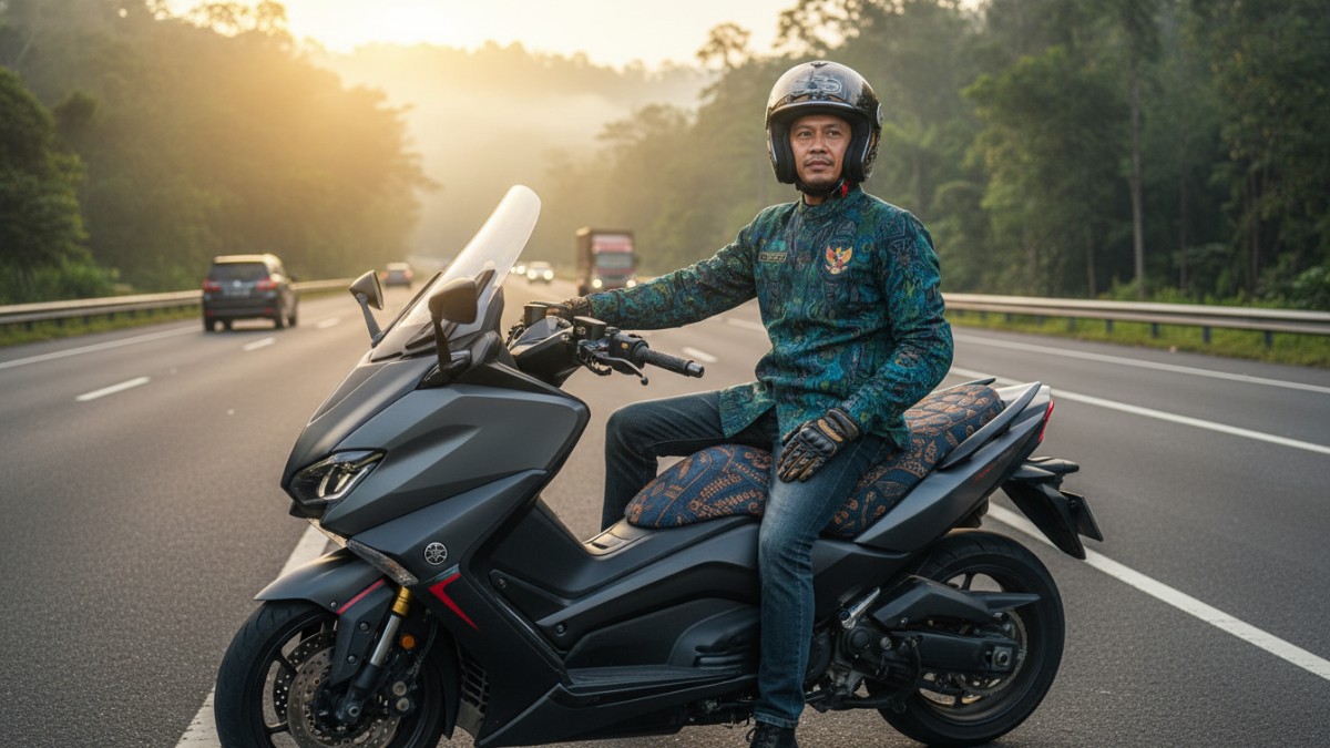 Posisi duduk nyaman TMAX 2026 saat melintasi jalur Balikpapan&ndash;Samarinda.