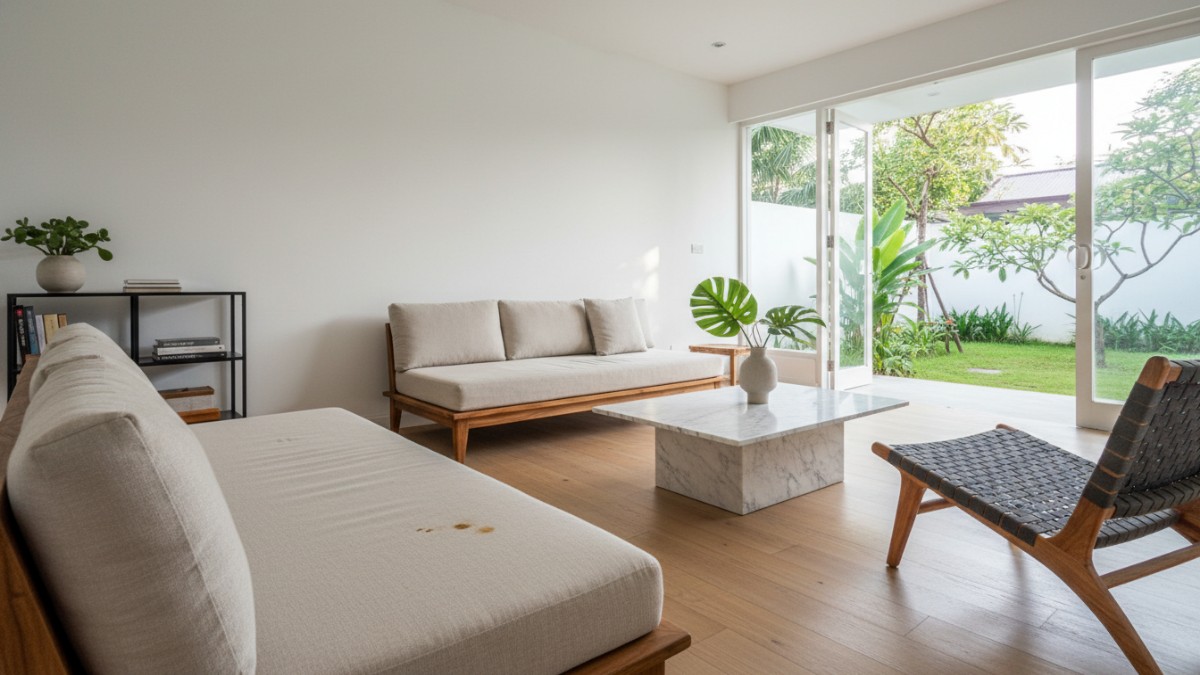 Perbandingan material sofa minimalis dan respons permukaan kain Cess