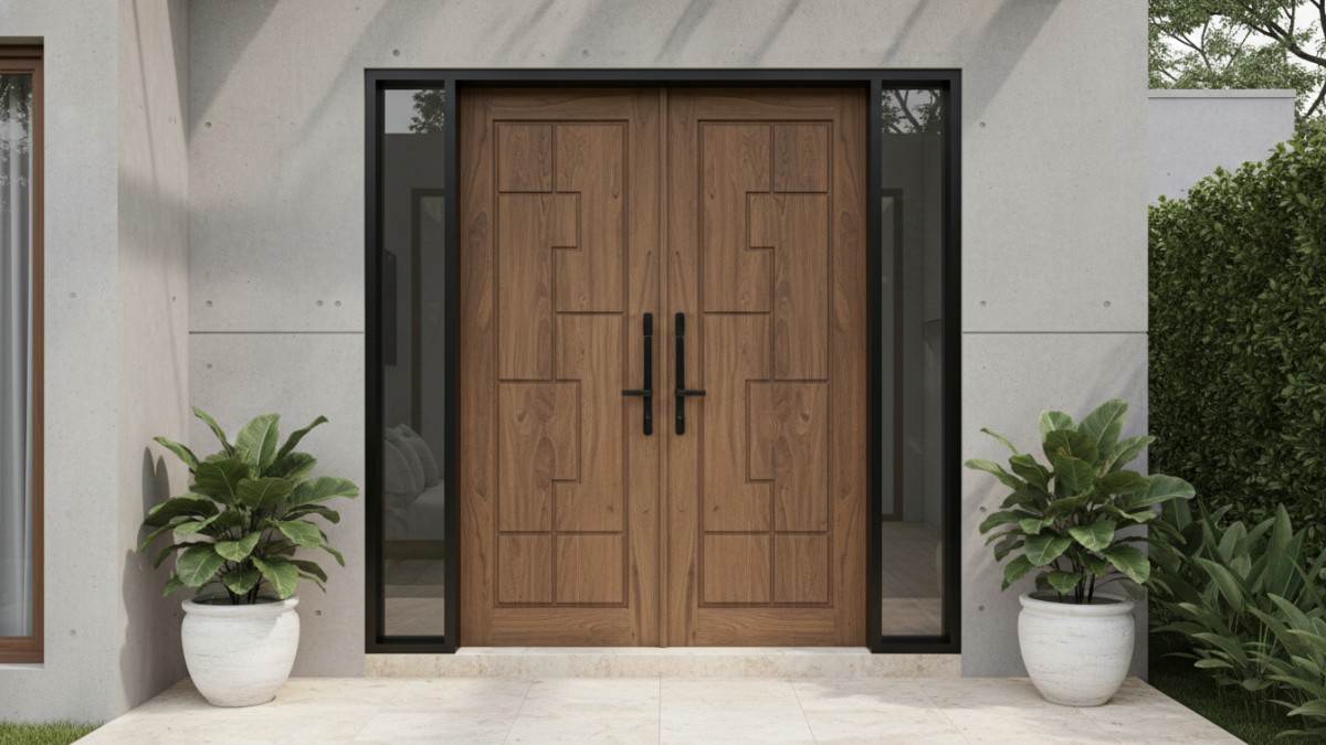 Contoh material pintu ganda kayu dan aluminium