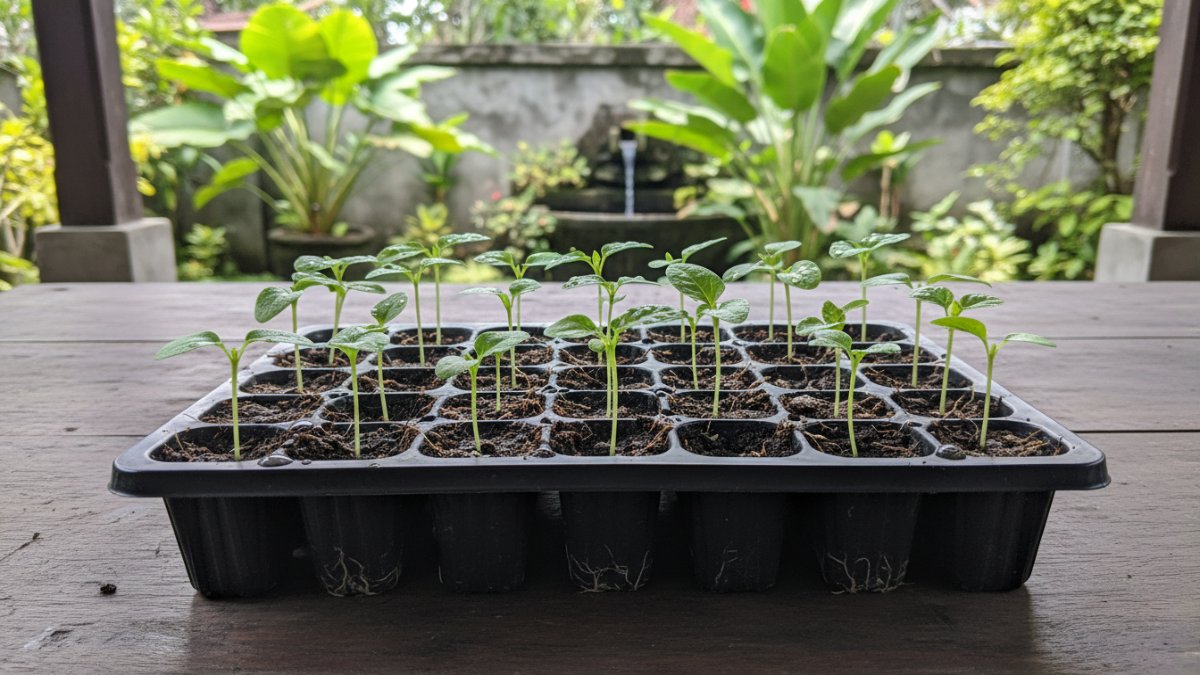 Bibit dengan dua daun sejati siap dipindah tanam.