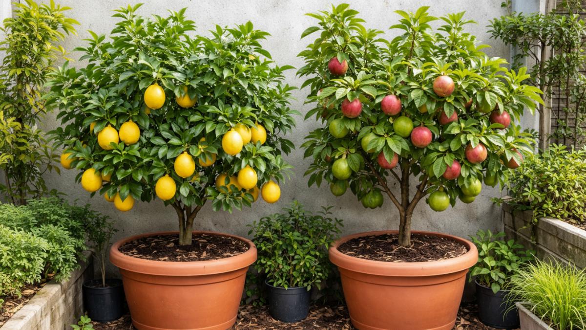 Pot tabulampot dua jenis buah di lahan sempit.