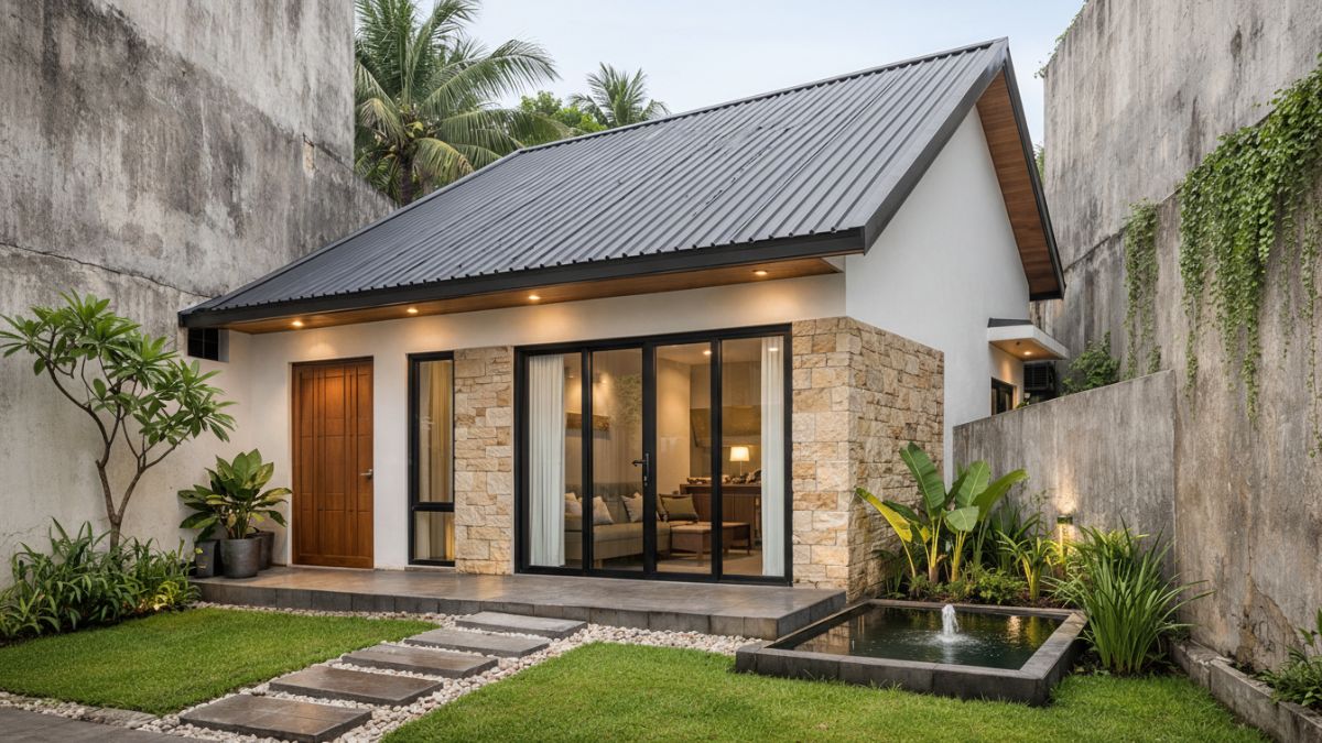 Desain atap minimalis dengan kemiringan ideal di wilayah lembap.