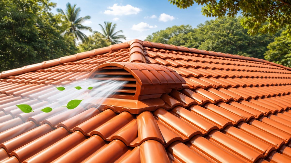 Genteng keramik dengan ventilasi atap.