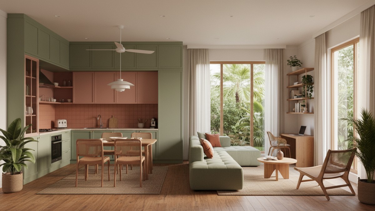 Perpaduan Warna dinding dan warna kabinet dapur