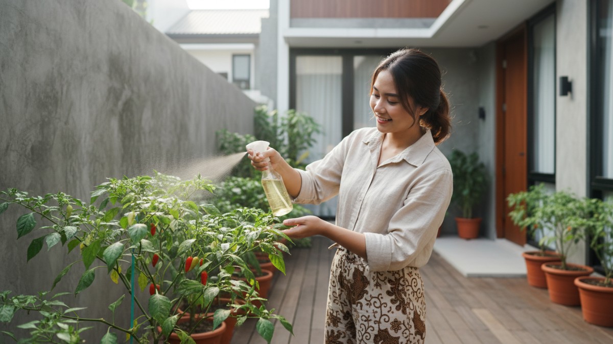 Mengusir semut dengan menyemprotkan bahan Alami