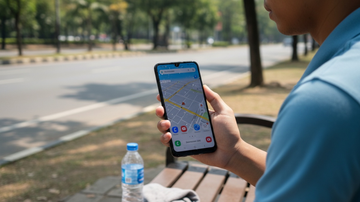 Kondisi penggunaan ponsel di luar ruangan dengan suhu panas.