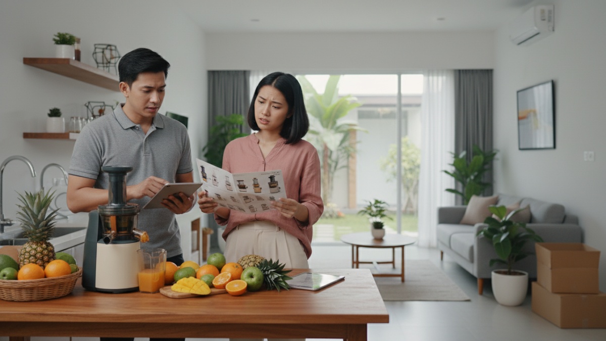 Slow juicer Hurom digunakan membuat jus segar di dapur rumah