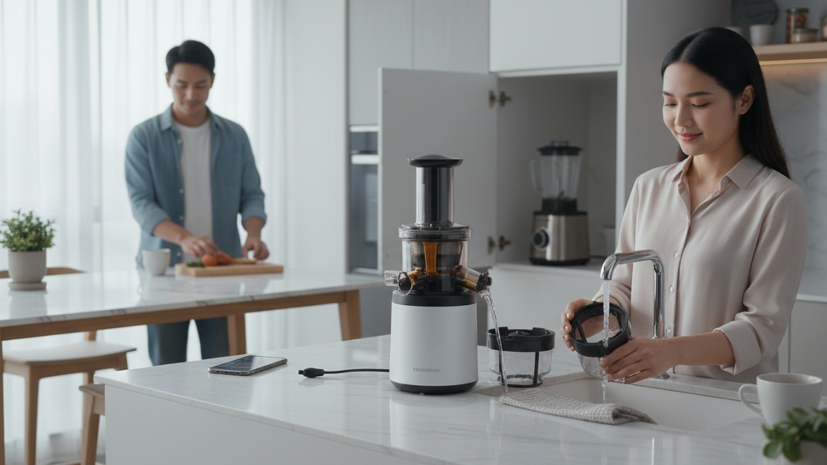 Komponen slow juicer terpisah saat dibersihkan
