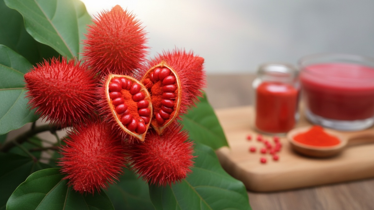 Biji kesumba keling merah terang sebagai pewarna alami dan sumber antioksidan untuk gaya hidup sehat modern.