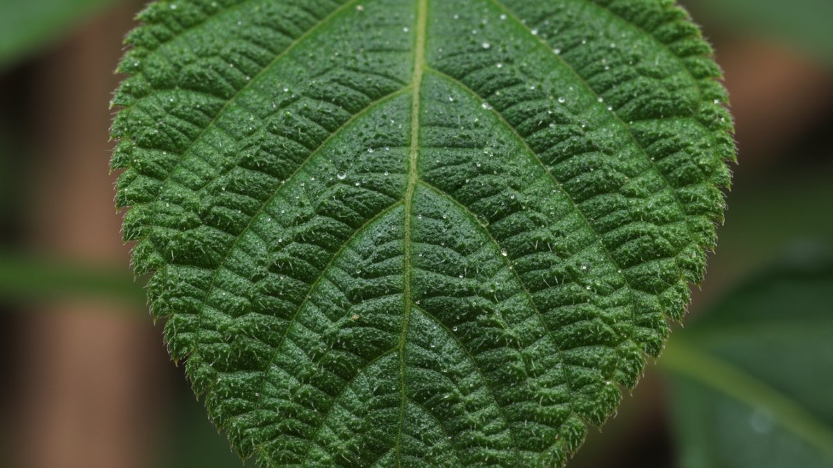Close-up daun tembelekan dengan tekstur khas tanaman herbal.