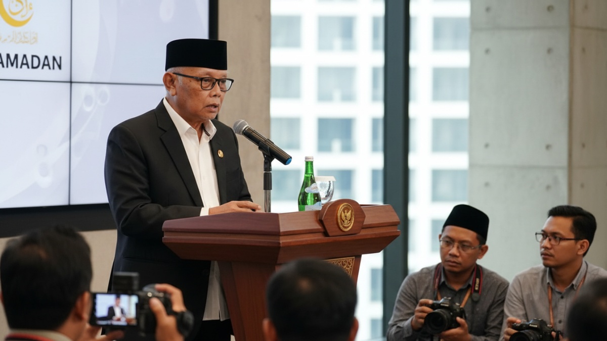 KH. Anwar Iskandar saat Konferensi Pers Sidang Isbat Ramadan 1447 H di Jakarta menyampaikan pentingnya menghormati perbedaan.