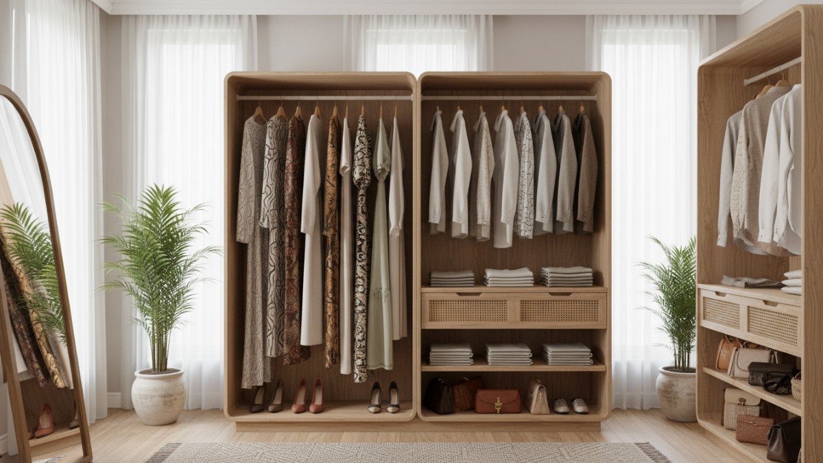 Ukuran kompartemen rak dan gantungan wardrobe
