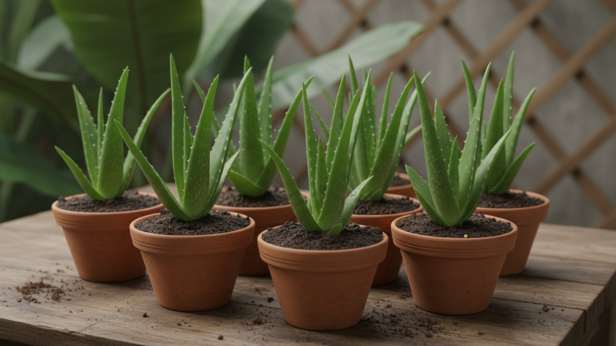 Bibit lidah buaya sehat dengan daun tebal tanpa bercak.